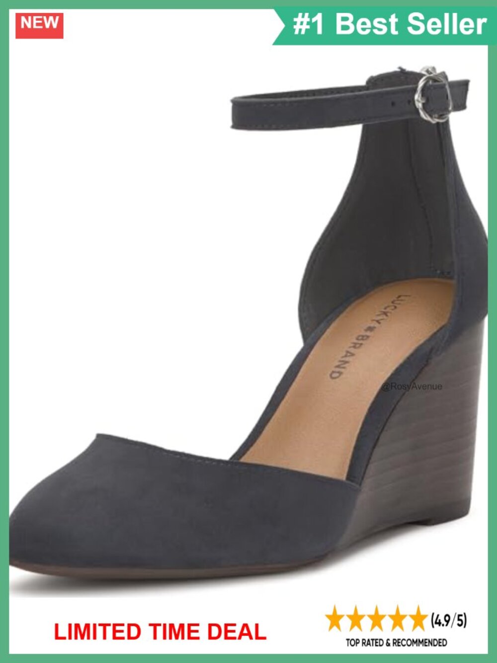 Suede Ankle Strap Wedge Sandals Almond Toe Buckle Casual
